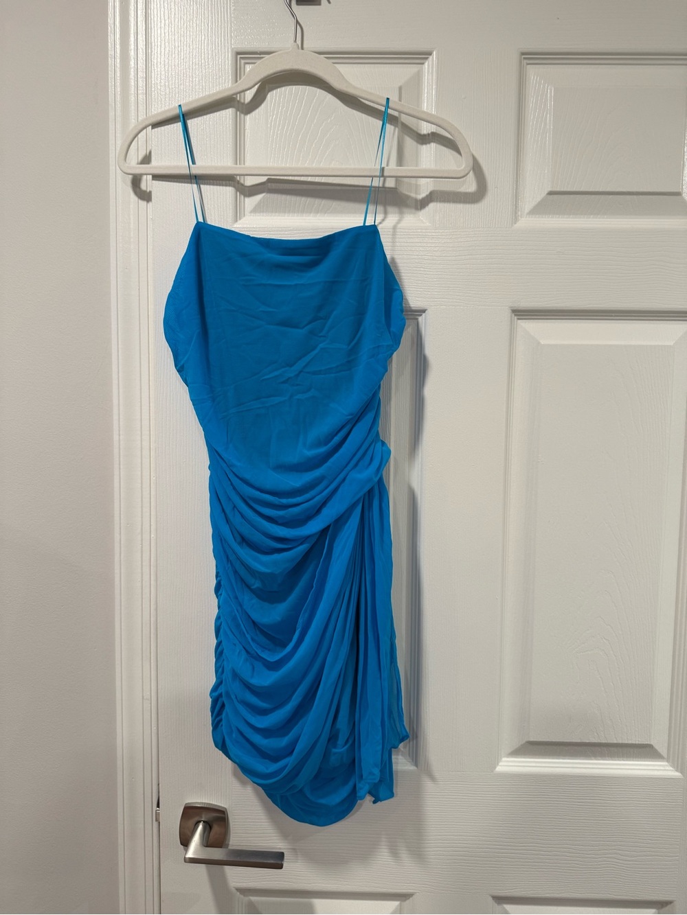 Blue Ruched Spaghetti Strap Dress
